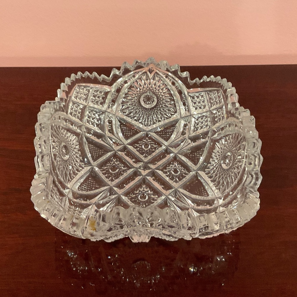 Vintage Square Crystal Candy Bowl Beautifully Cut